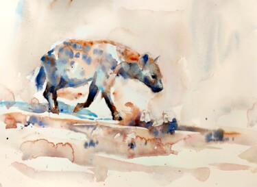 HYENA - Watercolour wildlife painting - Sketch of a walking